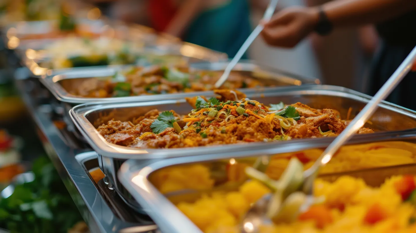 Catering buffet line with chafing dishes